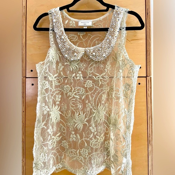 Anthropologie | “Magnolia” Tulle Shell Sheer Beaded Blouse | Small - Picture 5 of 11